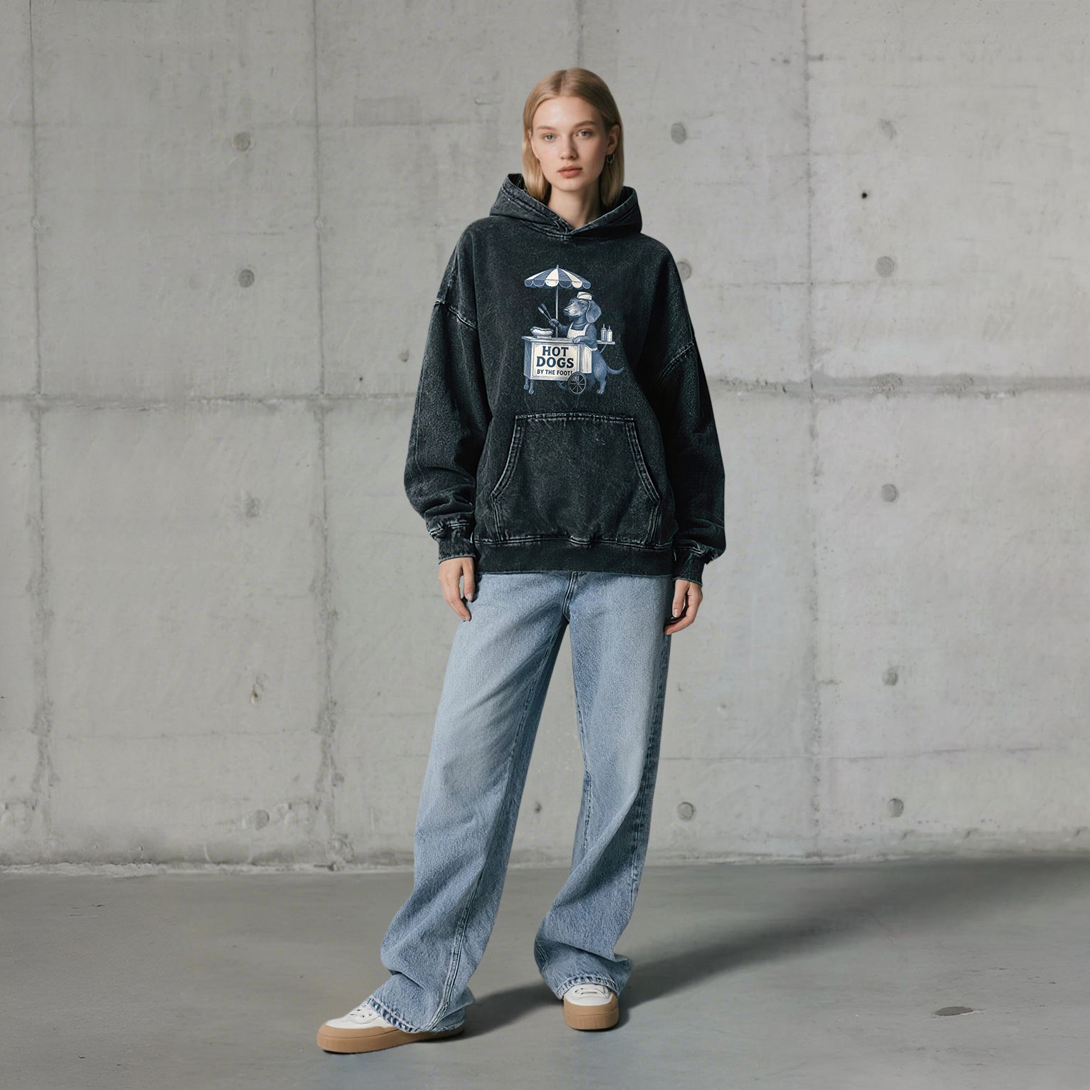 Hot Dogs By The Foot Washed Unisex Hoodie