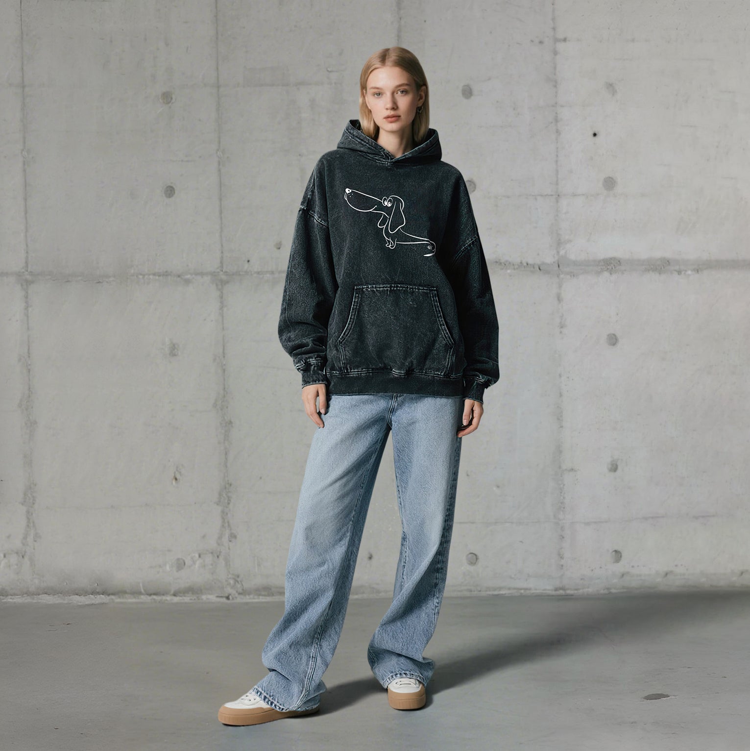 Funny Dog Sketch Washed Unisex Hoodie