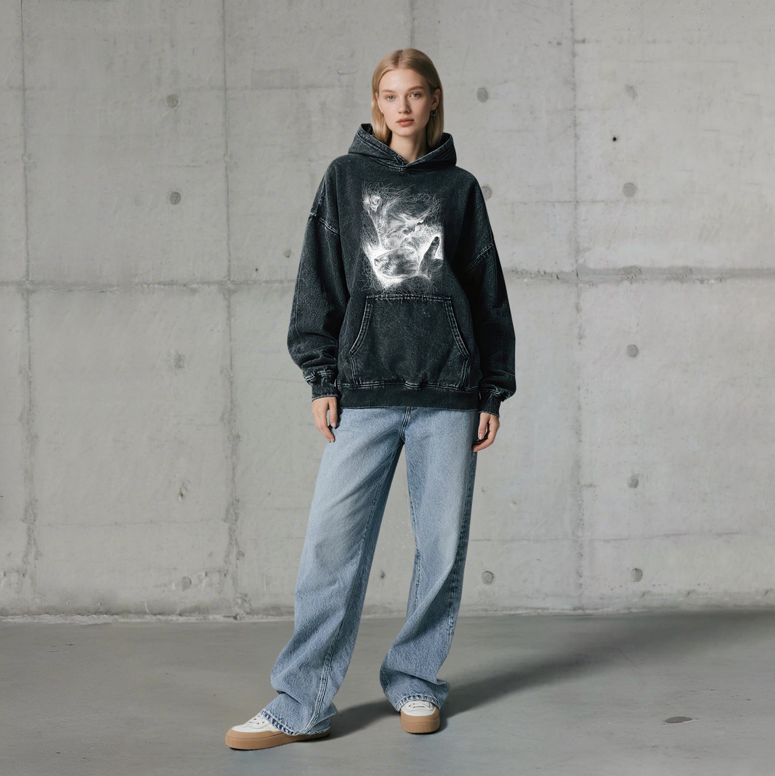 Sketch Of Old Man And Dog Washed Unisex Hoodie