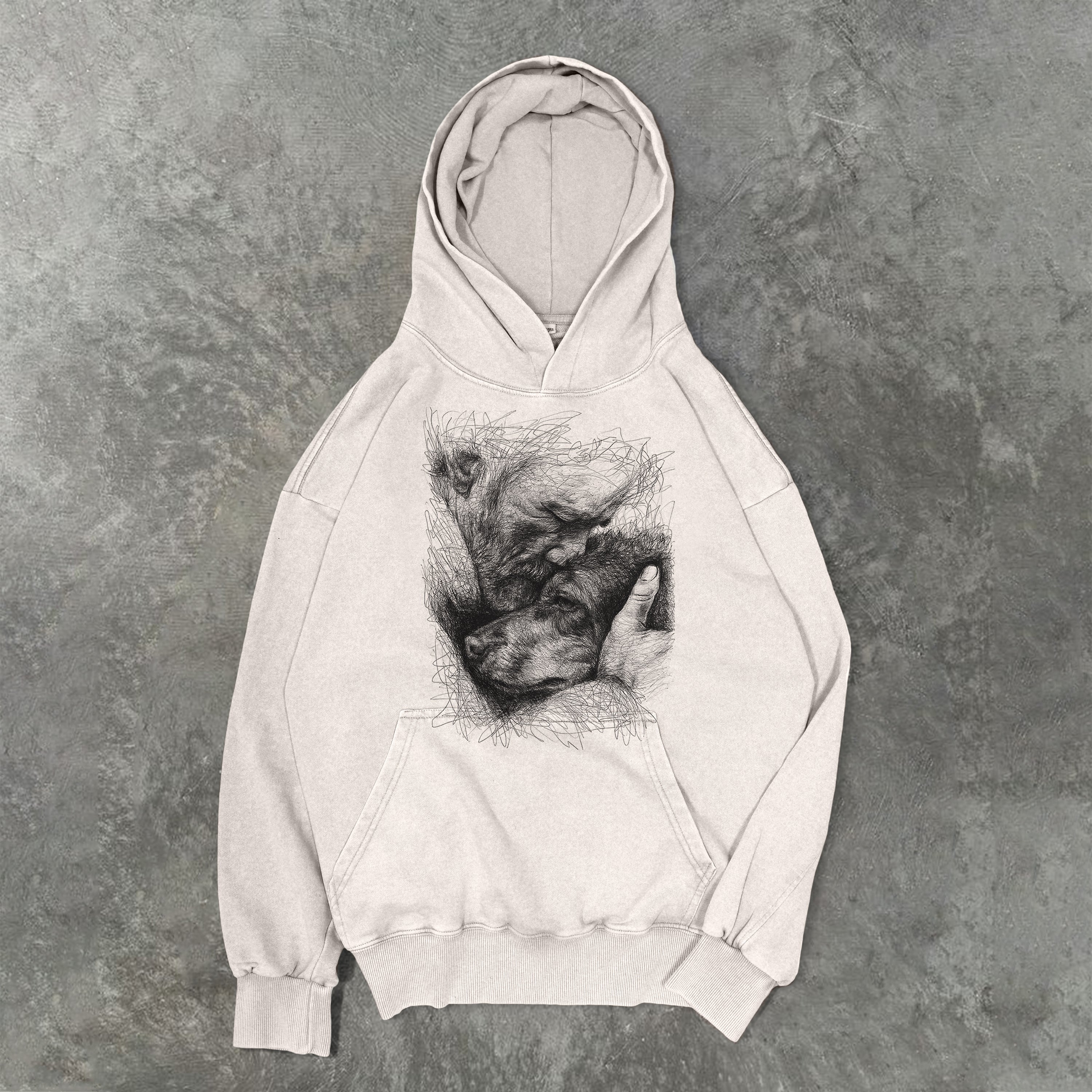Sketch Of Old Man And Dog Washed Unisex Hoodie