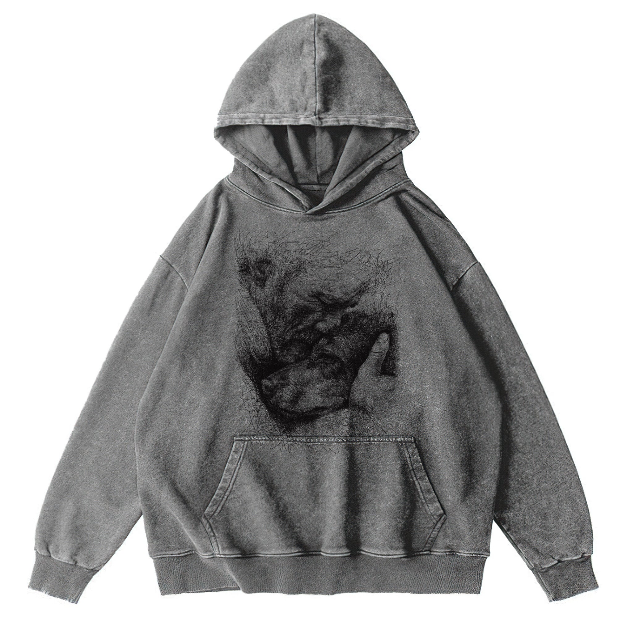 Sketch Of Old Man And Dog Washed Unisex Hoodie