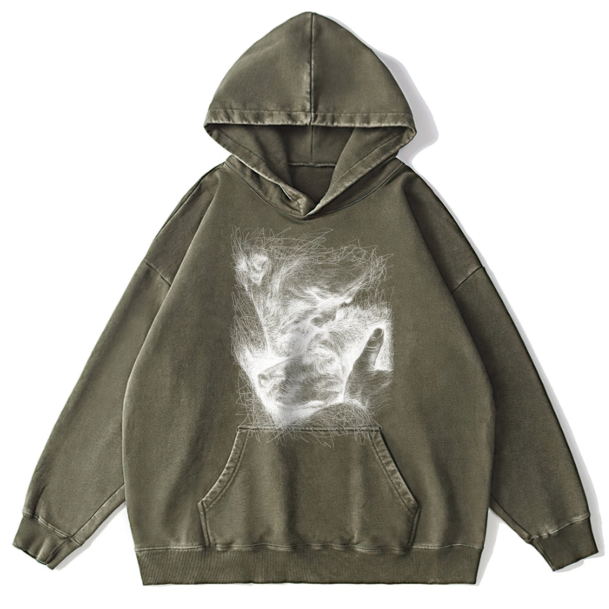 Sketch Of Old Man And Dog Washed Unisex Hoodie