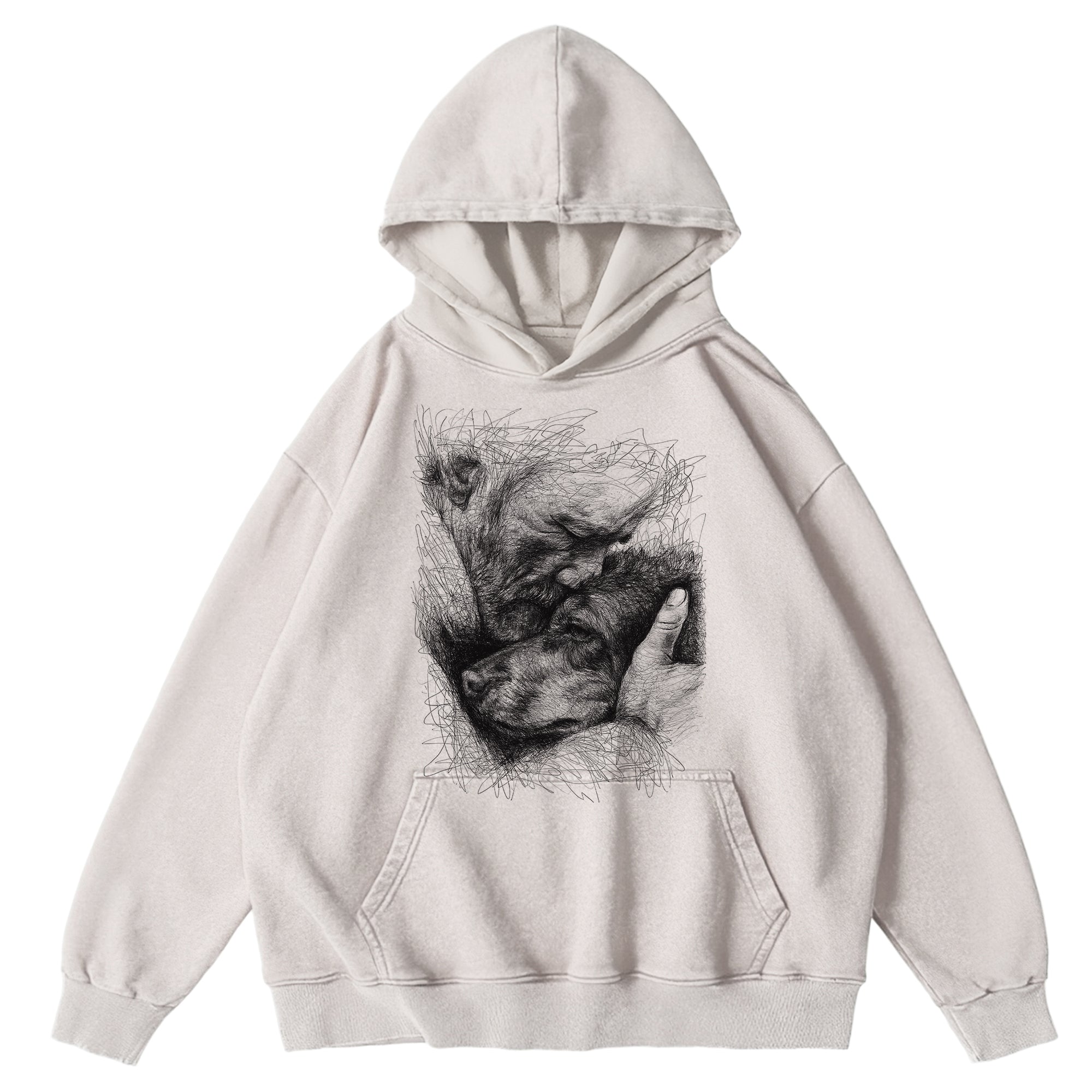 Sketch Of Old Man And Dog Washed Unisex Hoodie