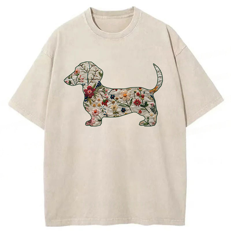 Floral Dachshund Washed Unisex Tee