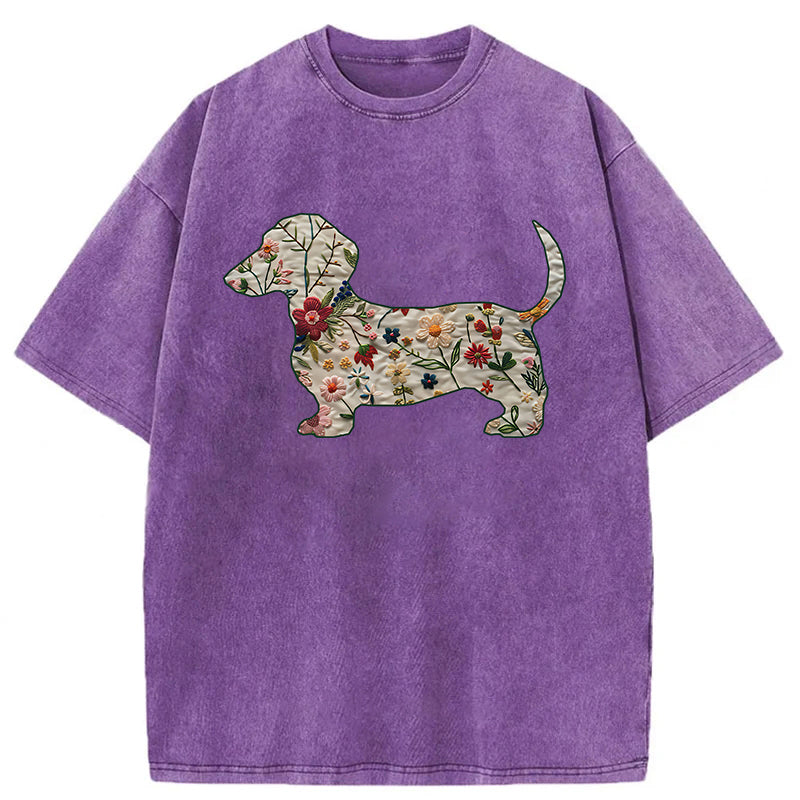 Floral Dachshund Washed Unisex Tee