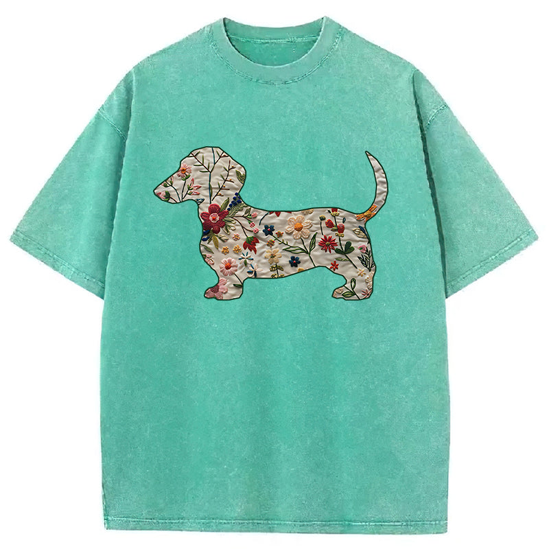 Floral Dachshund Washed Unisex Tee