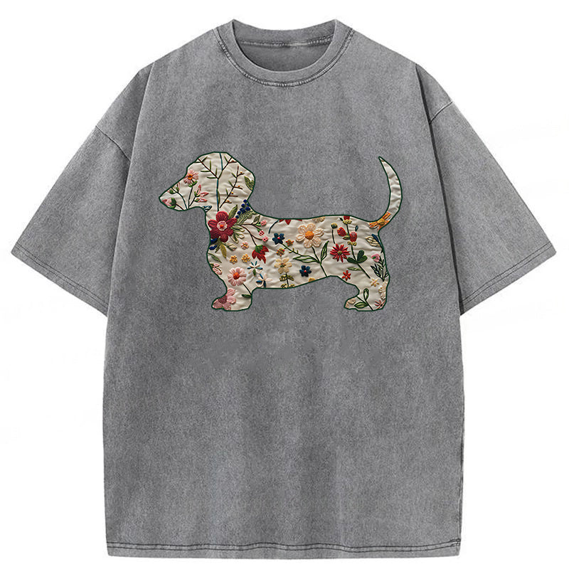 Floral Dachshund Washed Unisex Tee