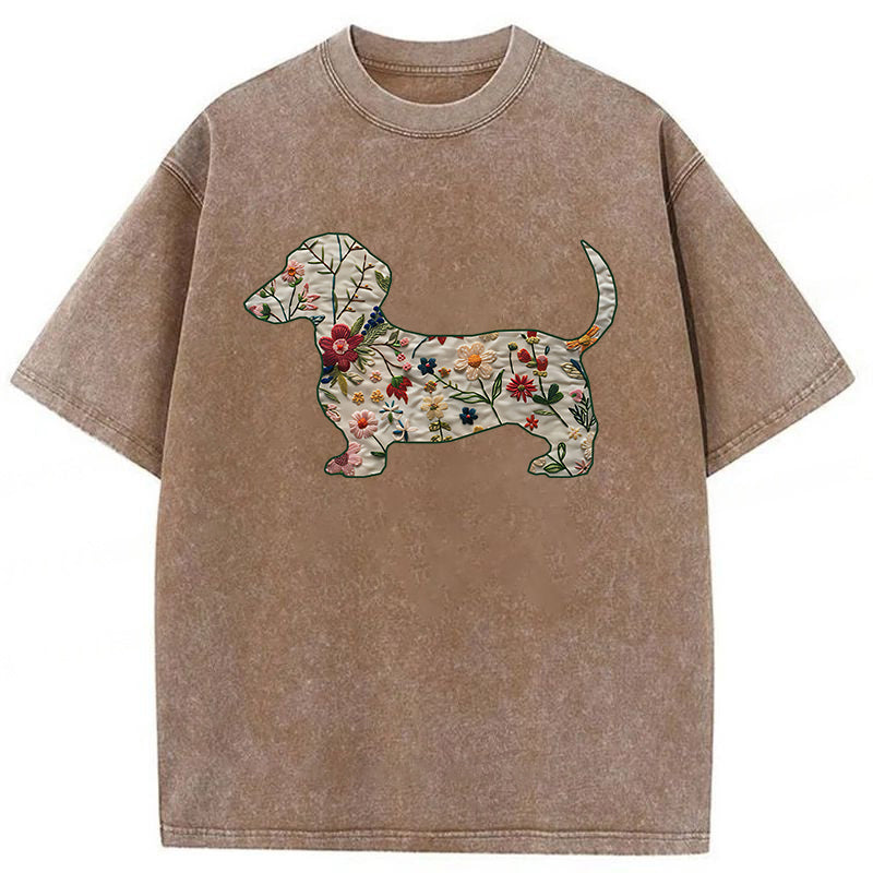 Floral Dachshund Washed Unisex Tee