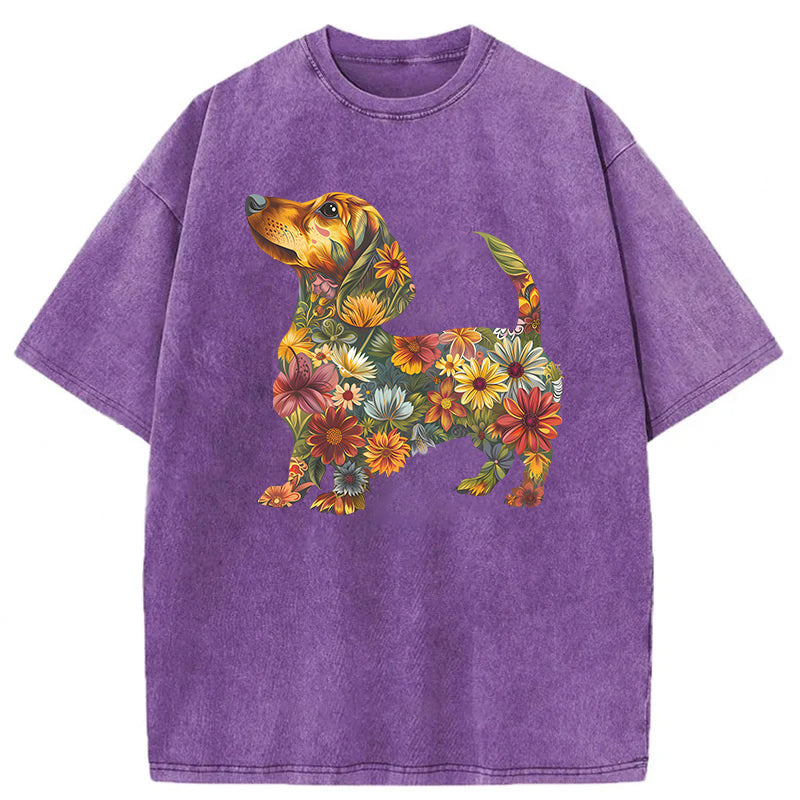 Floral Dachshund Washed Unisex Tee
