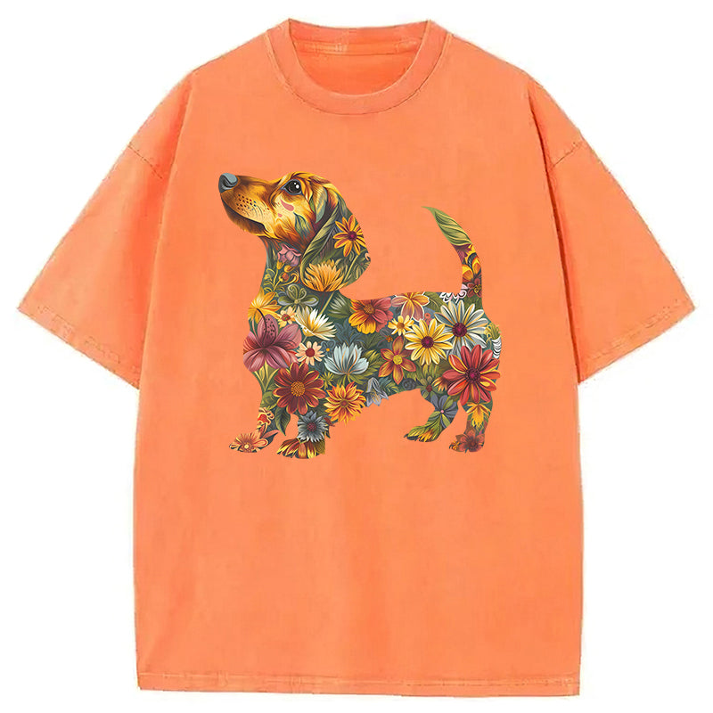 Floral Dachshund Washed Unisex Tee