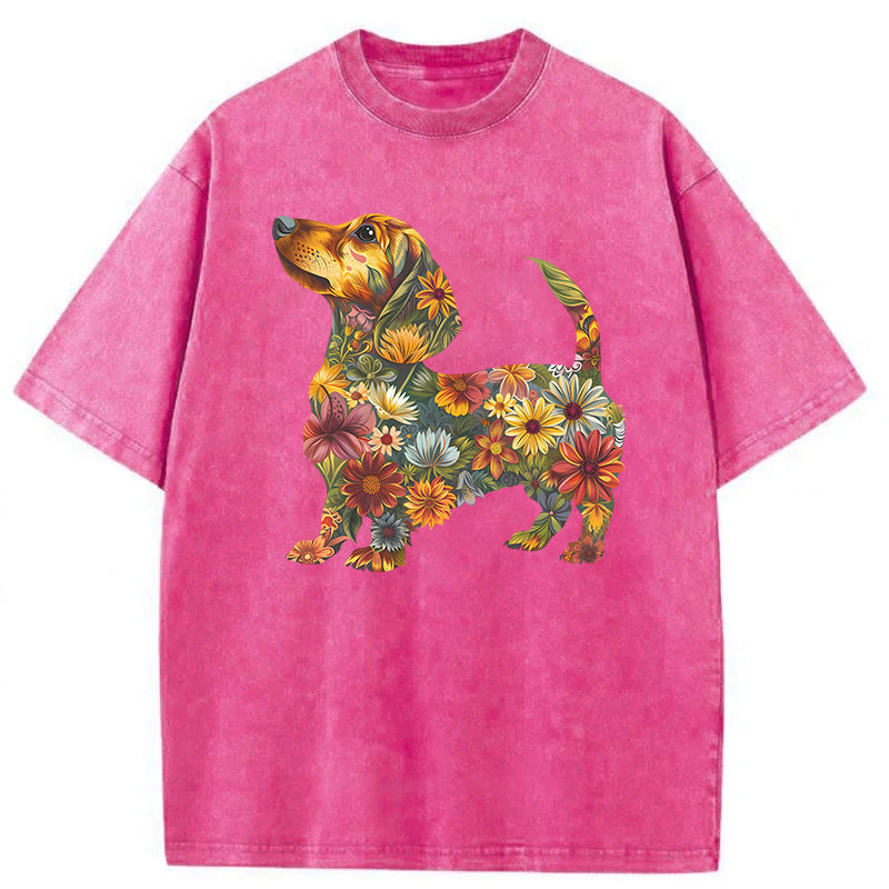 Floral Dachshund Washed Unisex Tee