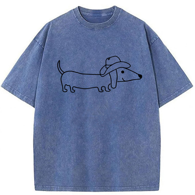 Cowboy Dachshund Washed Unisex Tee