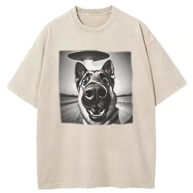 German Shepherd UFO Washed Unisex Tee