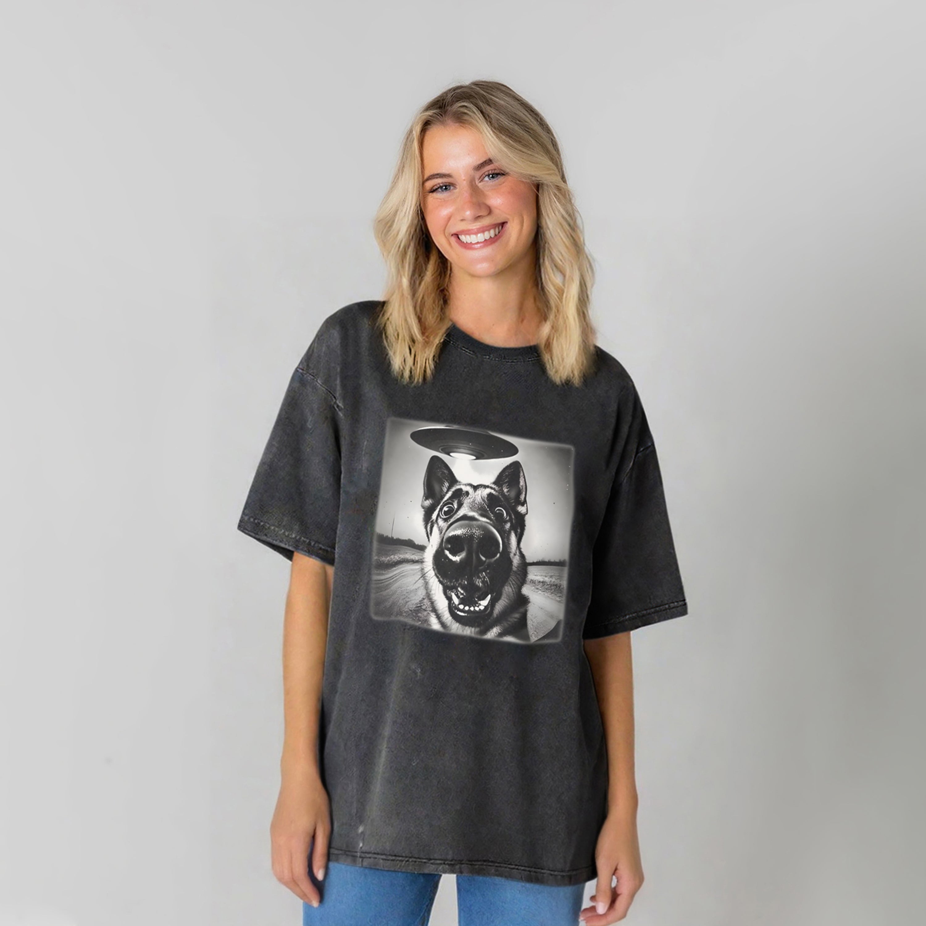 German Shepherd UFO Washed Unisex Tee