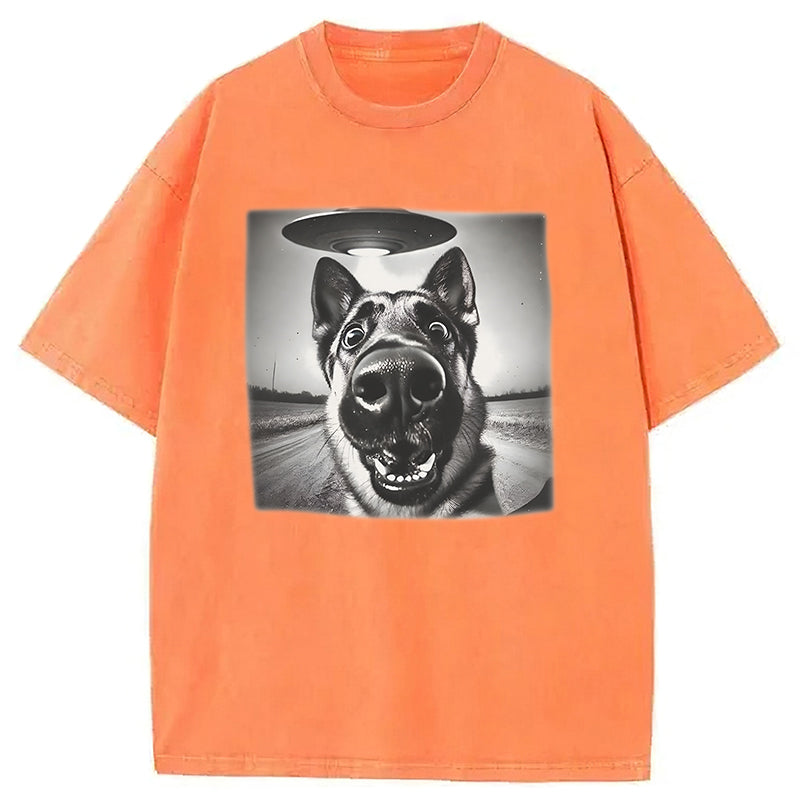 German Shepherd UFO Washed Unisex Tee