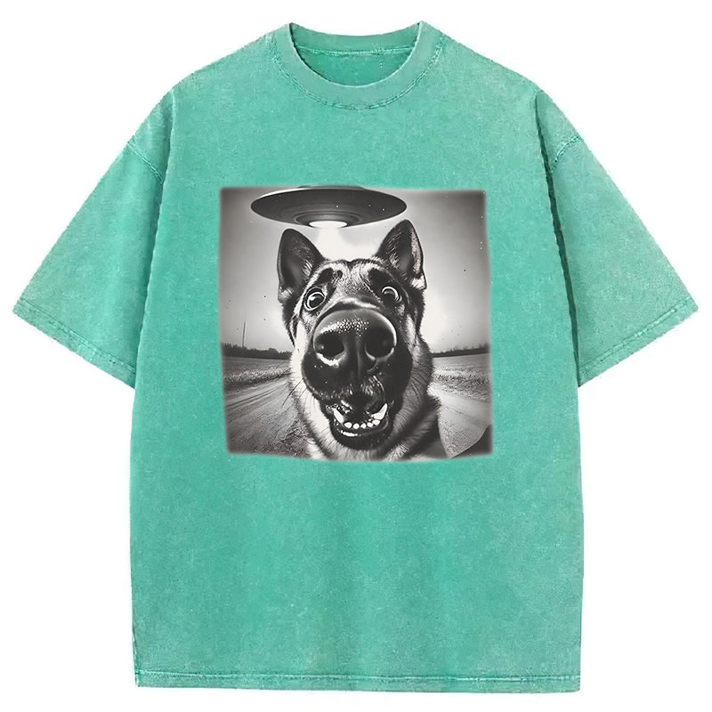 German Shepherd UFO Washed Unisex Tee
