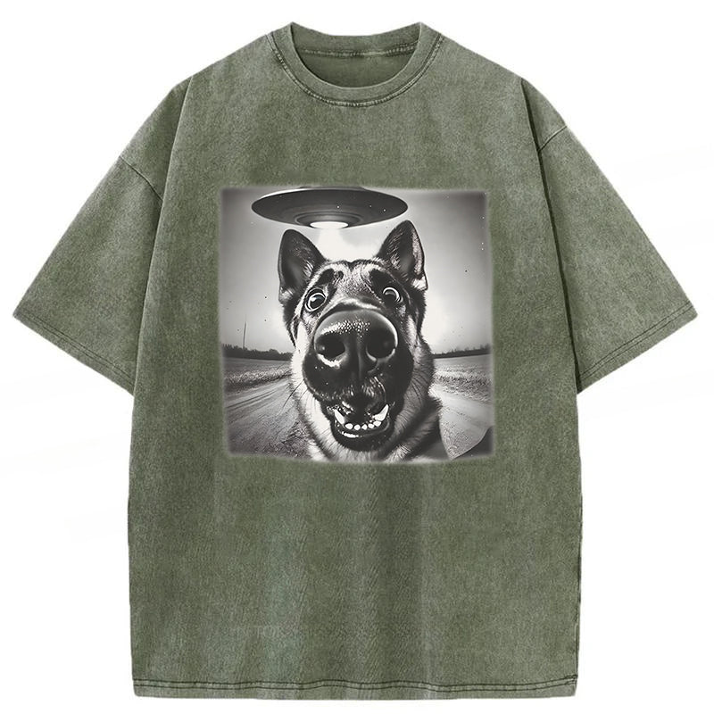 German Shepherd UFO Washed Unisex Tee