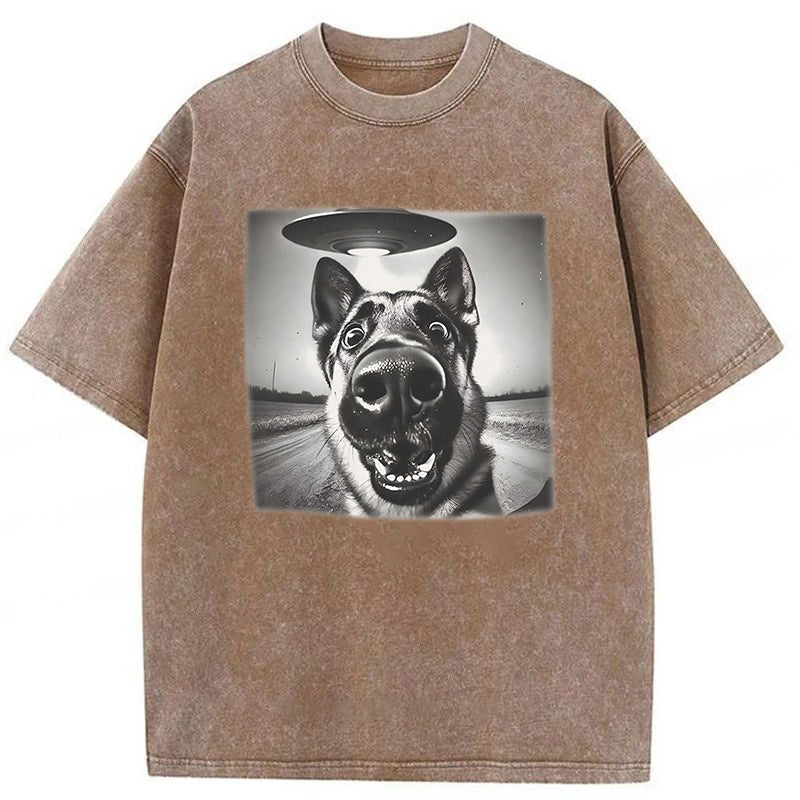 German Shepherd UFO Washed Unisex Tee