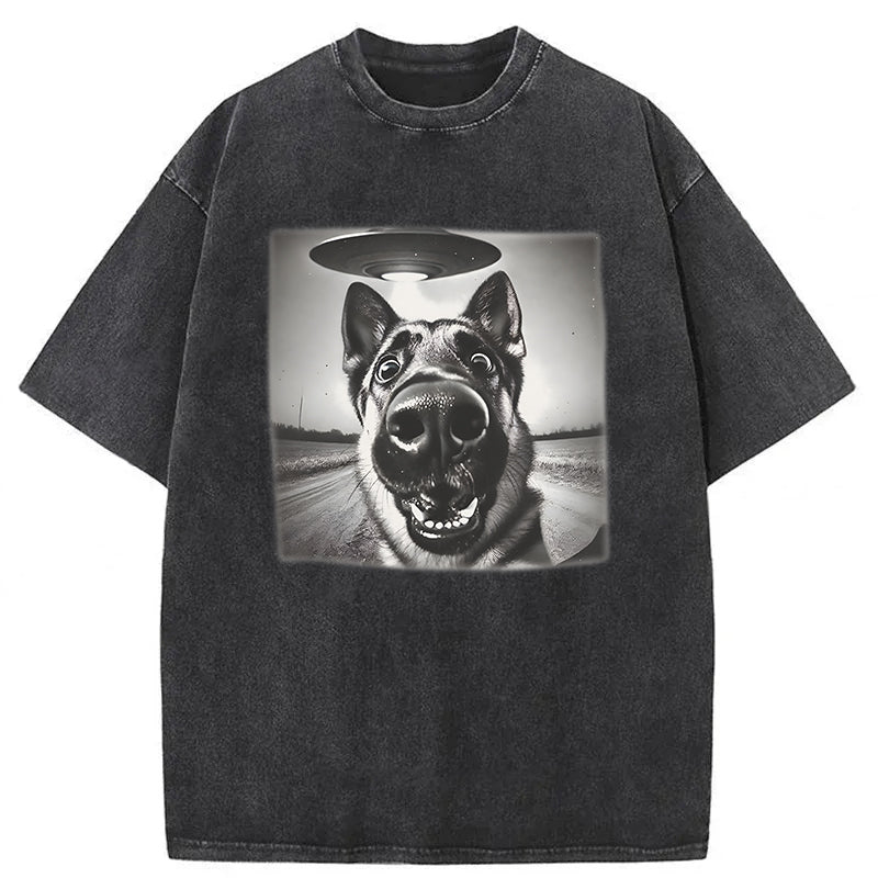 German Shepherd UFO Washed Unisex Tee