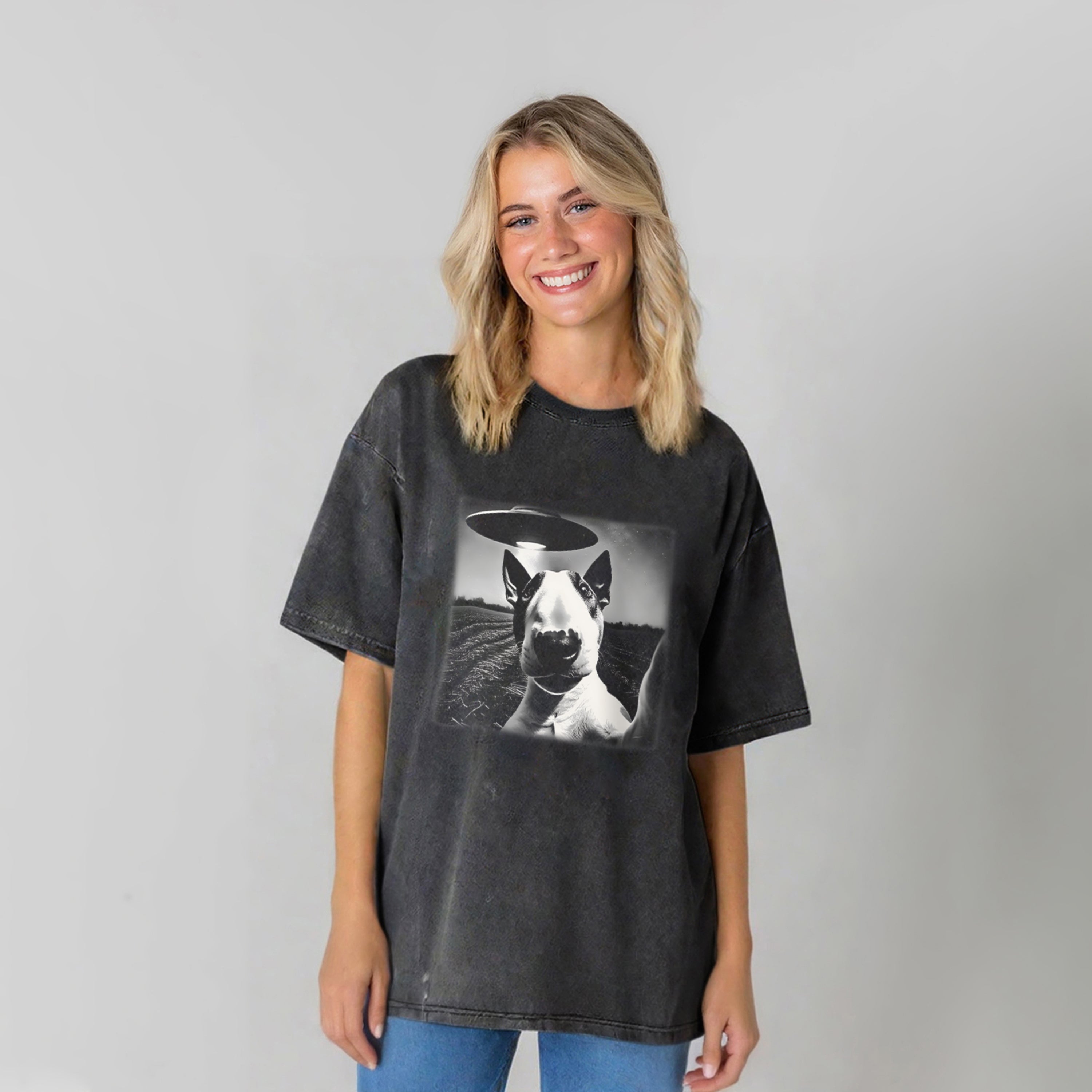 English Bull Terrier UFO Washed Unisex Tee