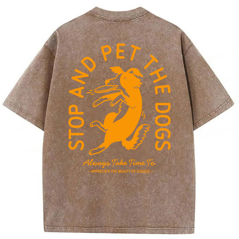 Hold On Stop And Pet The Dog Washed Unisex Tee