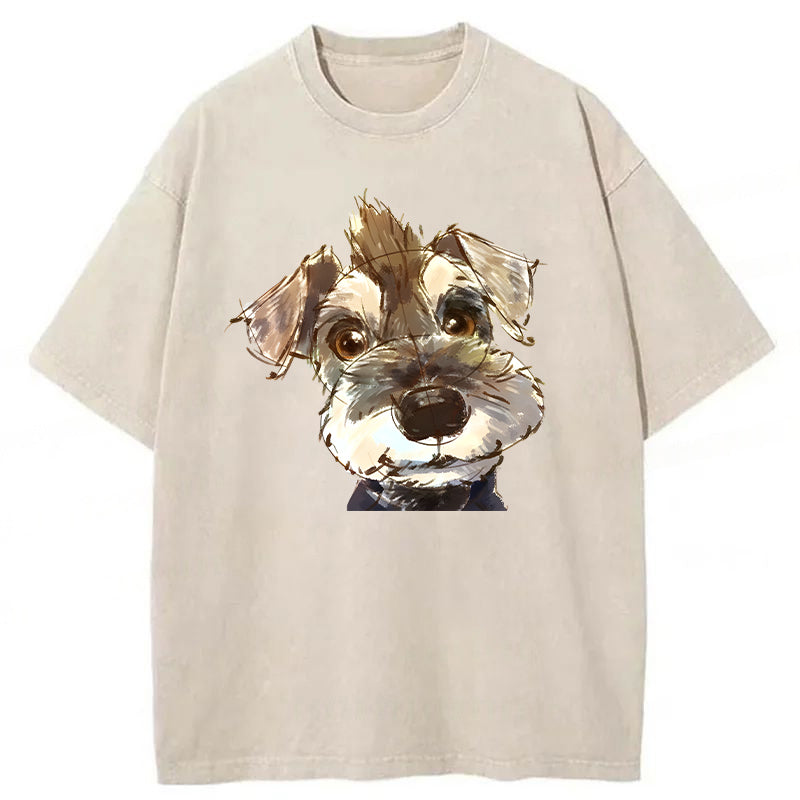 Cute Dogs Drawing Washed Unisex Tee