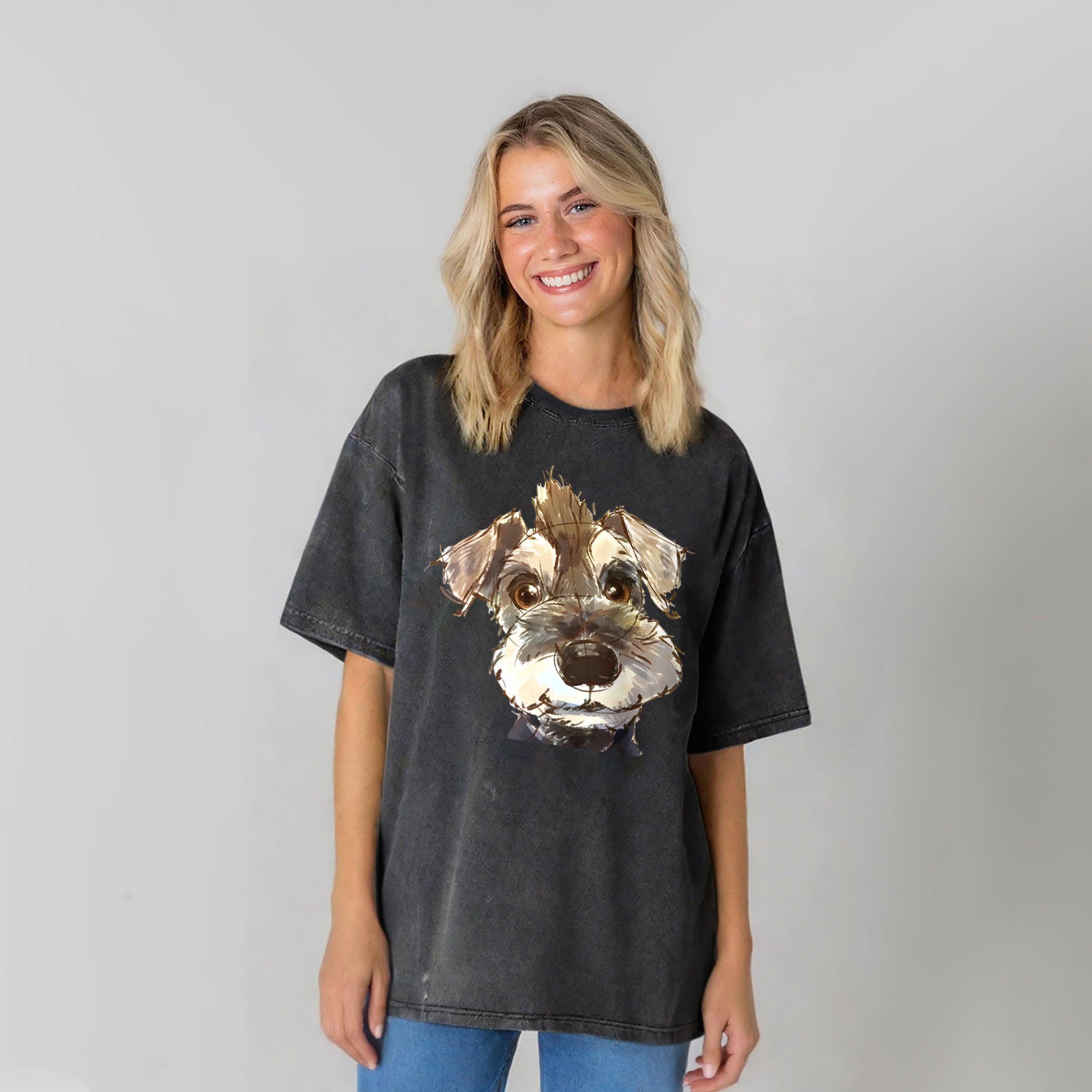 Cute Dogs Drawing Washed Unisex Tee