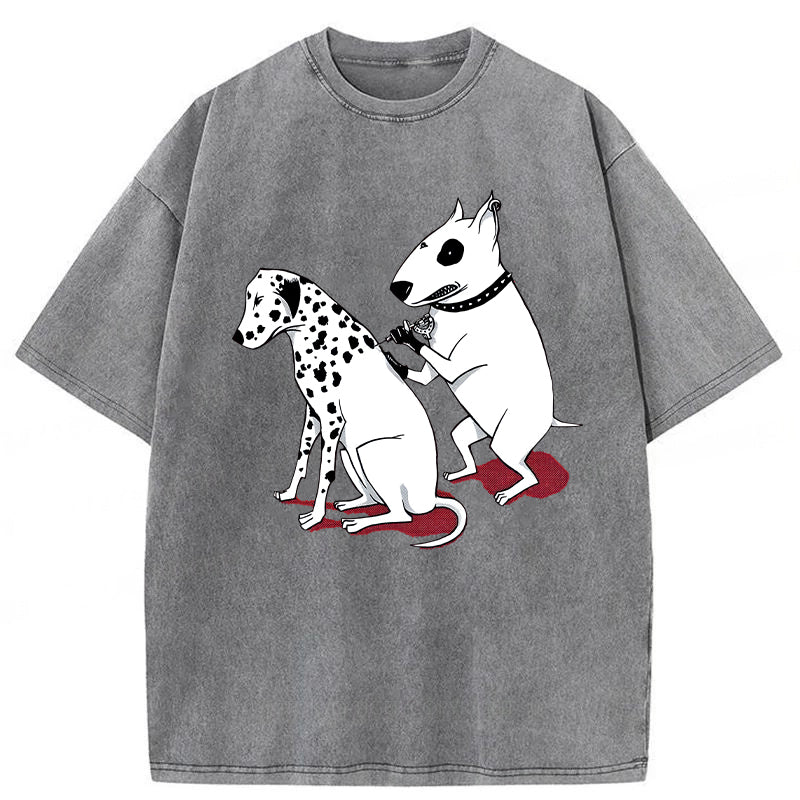 Funny Dalmatian And Bull Terrier Washed Unisex Tee