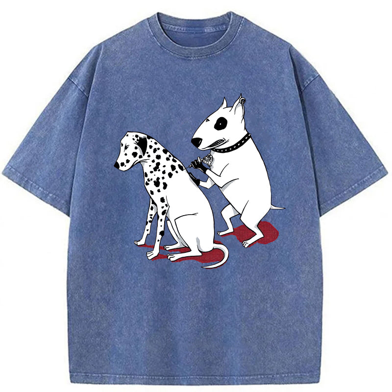 Funny Dalmatian And Bull Terrier Washed Unisex Tee