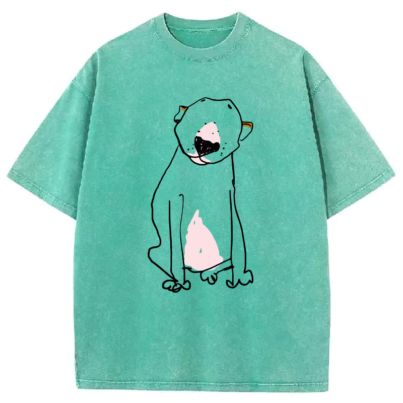 Funny Bull Terrier Sketch Washed Unisex Tee