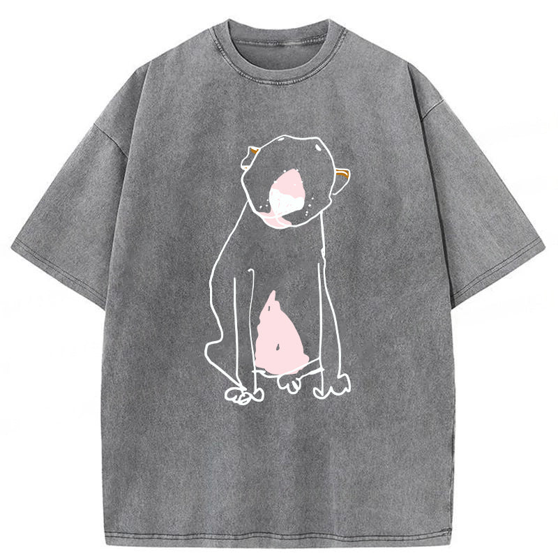 Funny Bull Terrier Sketch Washed Unisex Tee