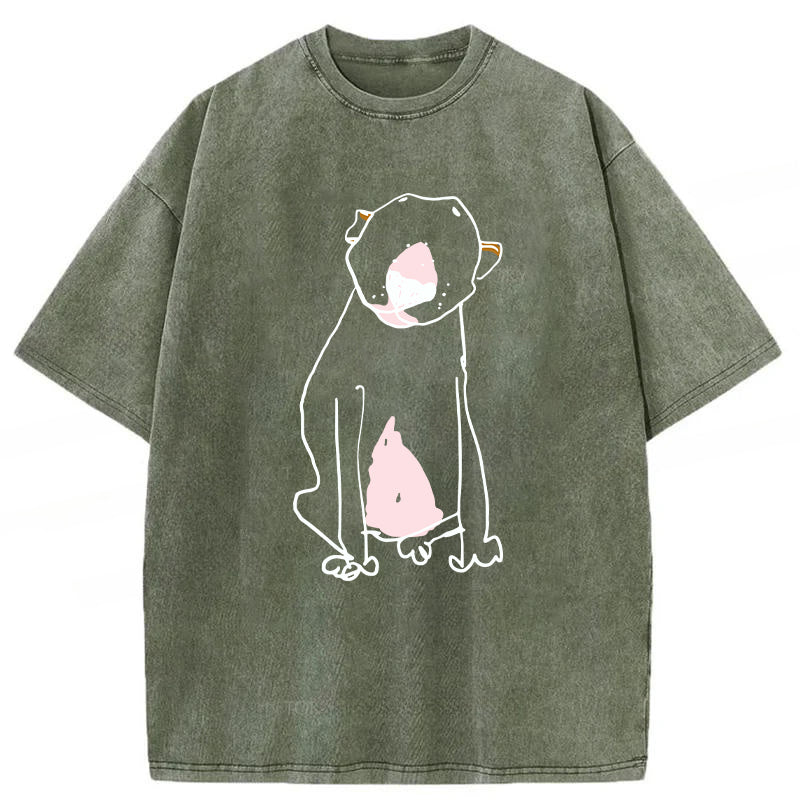 Funny Bull Terrier Sketch Washed Unisex Tee