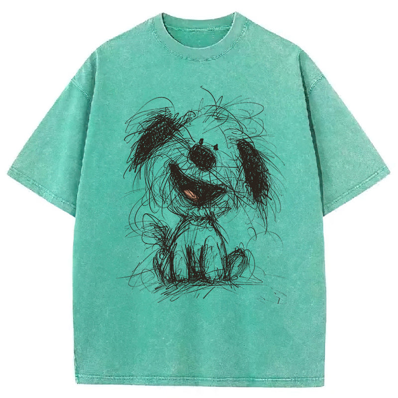 Cute Dogs Drawing Washed Unisex Tee