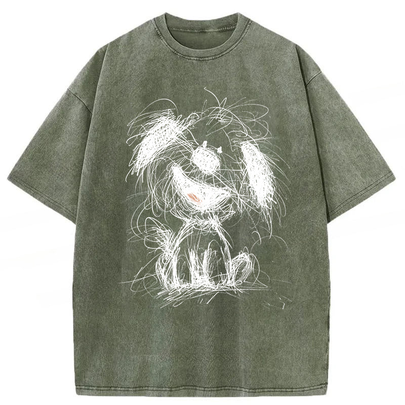 Cute Dogs Drawing Washed Unisex Tee