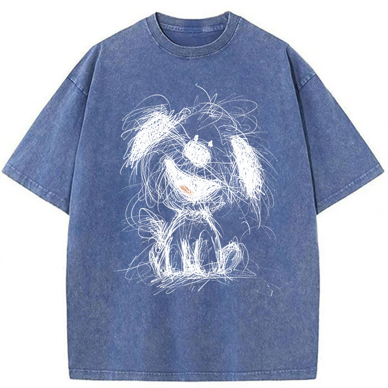 Cute Dogs Drawing Washed Unisex Tee