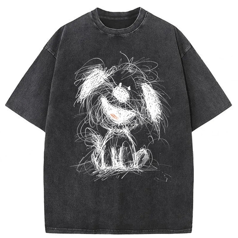 Cute Dogs Drawing Washed Unisex Tee