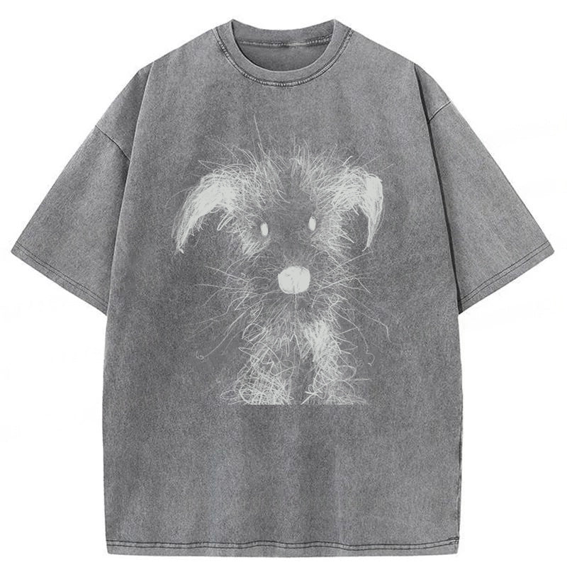 Cute Dogs Drawing Washed Unisex Tee