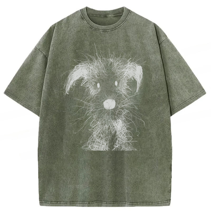 Cute Dogs Drawing Washed Unisex Tee