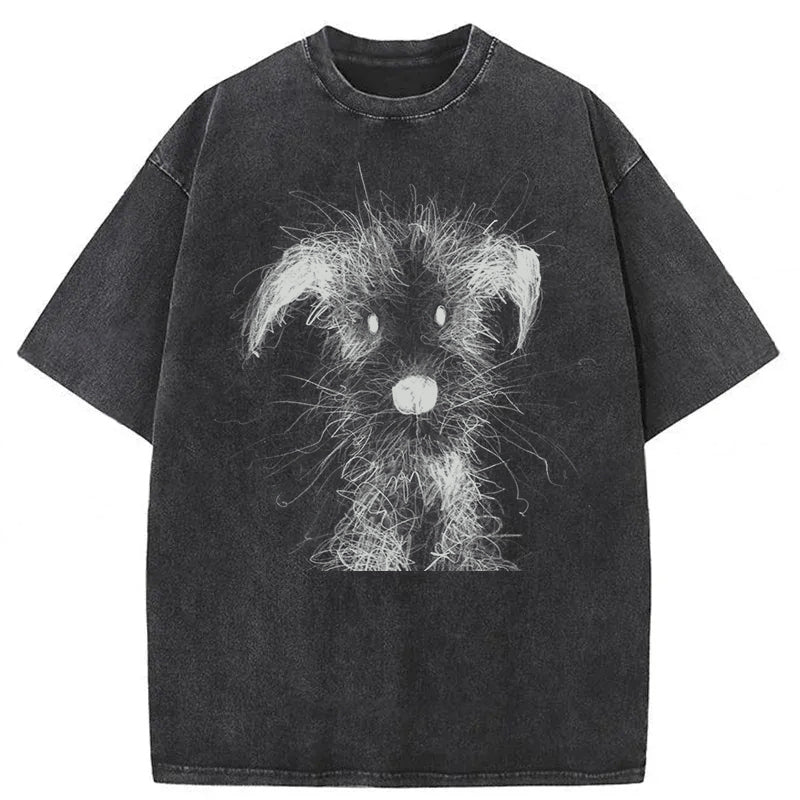 Cute Dogs Drawing Washed Unisex Tee