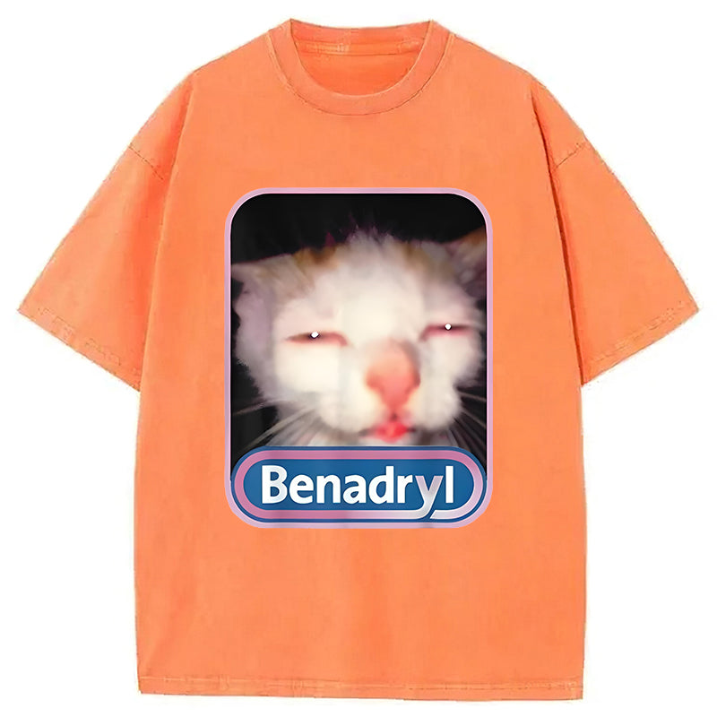 Benadryl Meme Cat Graphic Washed Unisex Tee