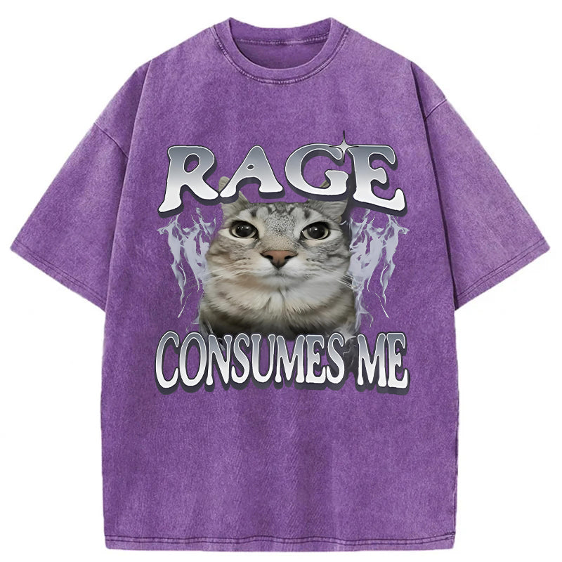 Rage Consumes Me Cat Washed Unisex Tee