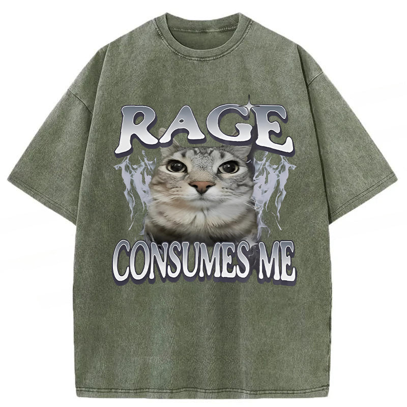 Rage Consumes Me Cat Washed Unisex Tee