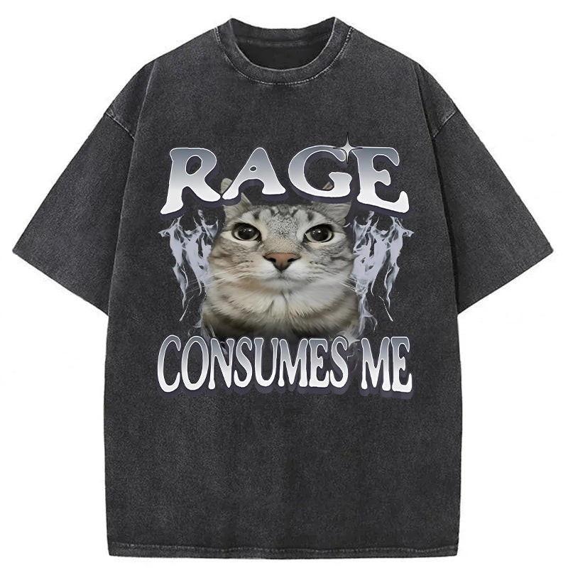 Rage Consumes Me Cat Washed Unisex Tee