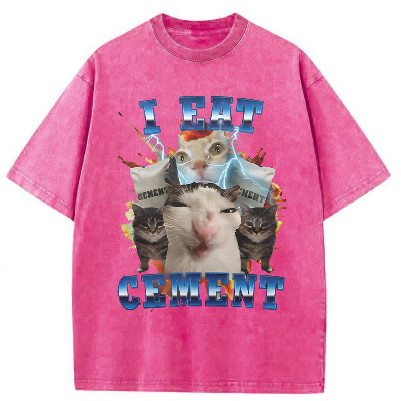 I Eat Cement Funny Cat Washed Unisex Tee