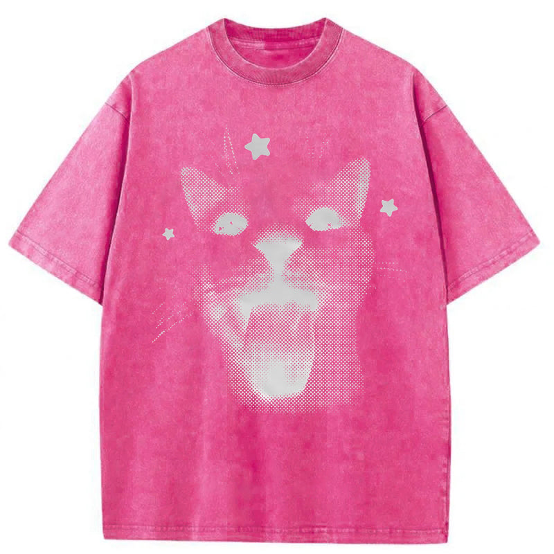 Funny Y2k Cat Washed Unisex Tee