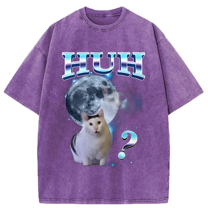 HUH Funny Dank Cat Meme Washed Unisex Tee