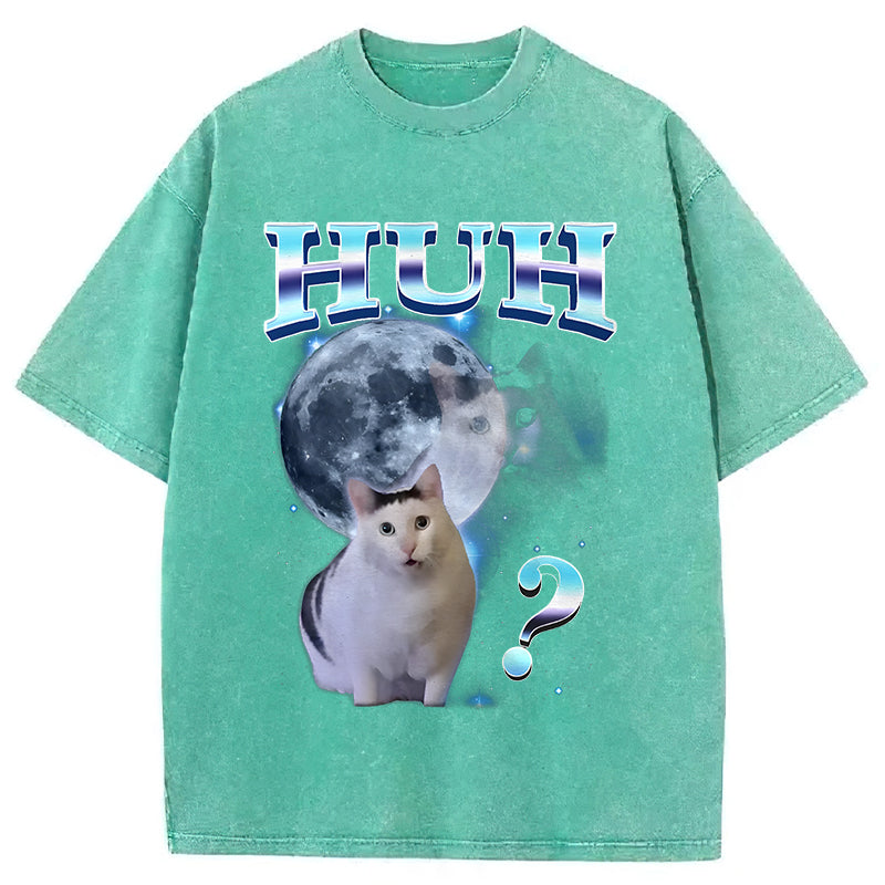 HUH Funny Dank Cat Meme Washed Unisex Tee