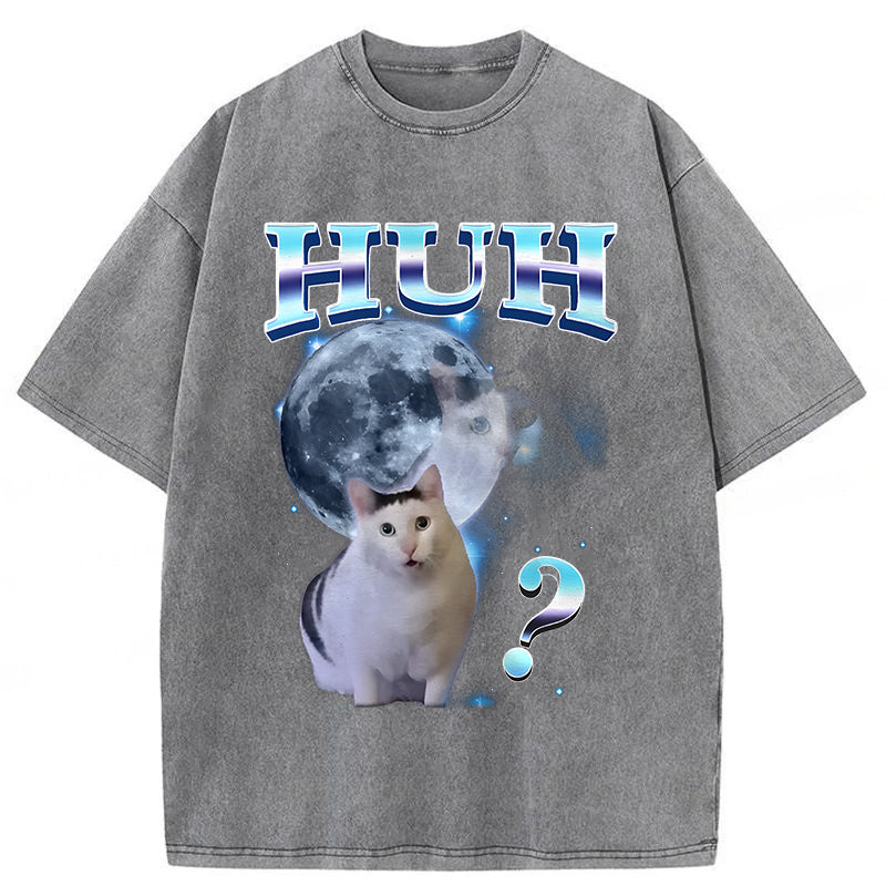 HUH Funny Dank Cat Meme Washed Unisex Tee