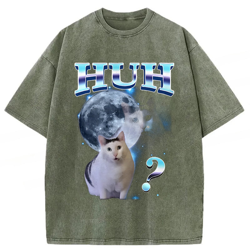 HUH Funny Dank Cat Meme Washed Unisex Tee