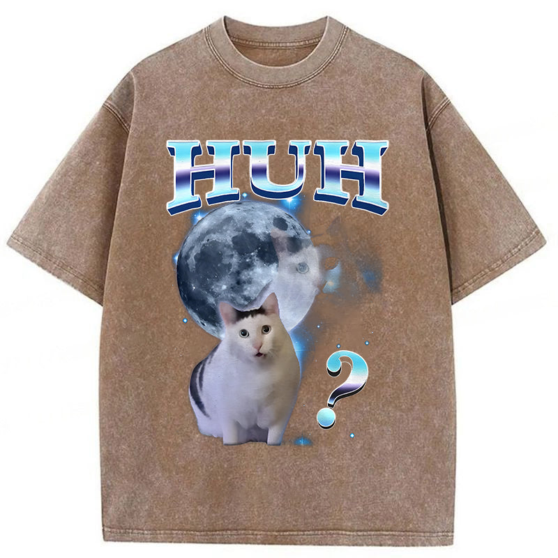HUH Funny Dank Cat Meme Washed Unisex Tee